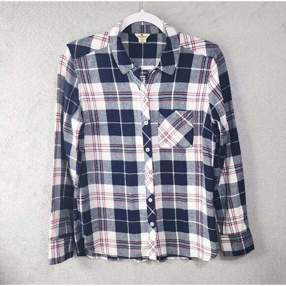 Woolrich Tops - Woolrich Flannel Shirt Button Up Plaid Blue White 100% Cotton Womens Size Medium